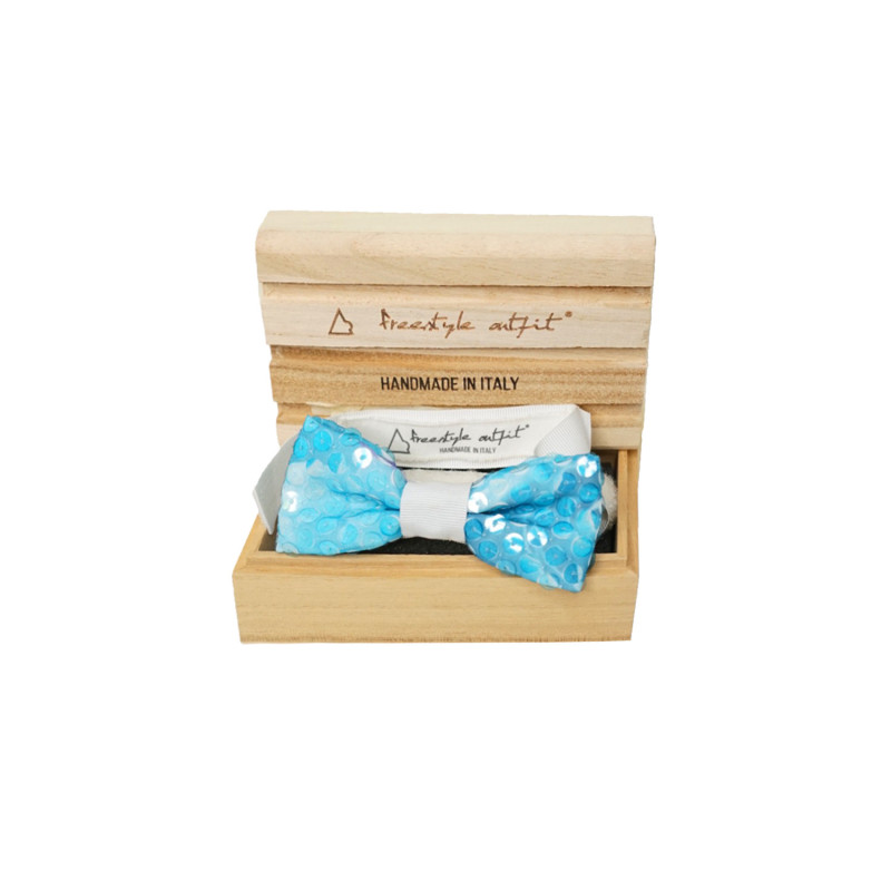 Papillon pailettes azzurro nella confezione in legno  - Freestyle Outfit