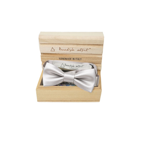 Papillon argento in seta da uomo nella confezione in legno - Freestyle Outfit