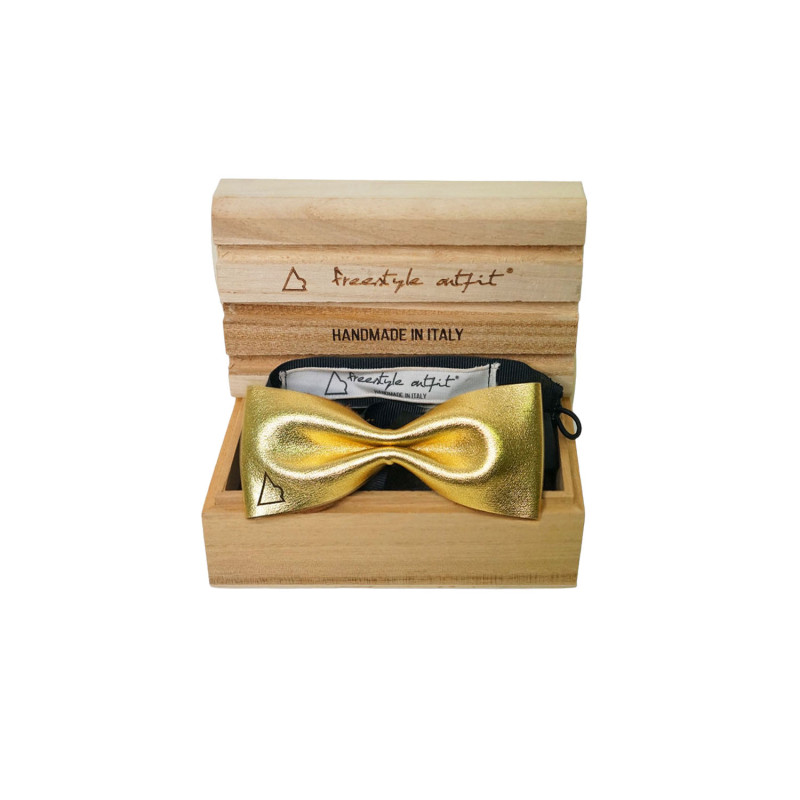 Papillon oro in pelle modello Pussy da uomo nella confezione in legno - Freestyle Outfit