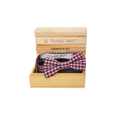 Papillon a quadretti nero e rosa da uomo nella confezione in legno - Freestyle Outfit