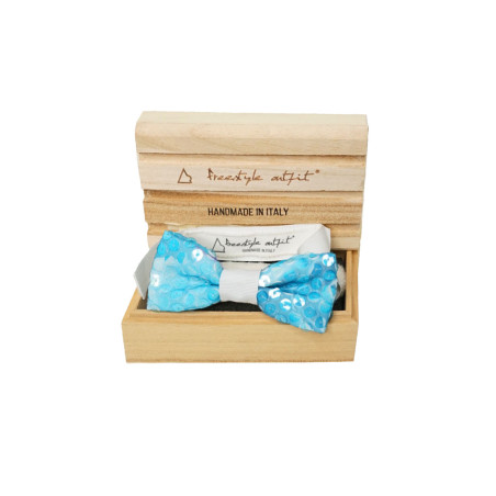 Papillon paillettes azzurro nella confezione in legno  - Freestyle Outfit