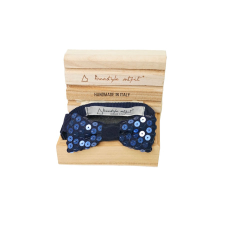Papillon paillettes blu elegante nella confezione in legno - Freestyle Outfit
